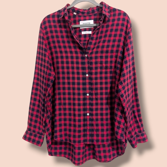Grayson Red Checked Plaid Lyocell Lightweight V-Neck The Hero Button-Up Shirt LG - Picture 2 of 10